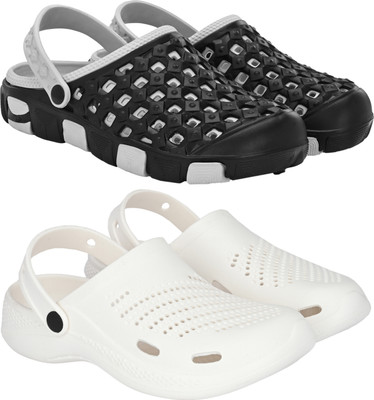 Birde Stylish Comfortable Lightweight Regular Wear Clogs For pack of 2 Men Sandals(Black, White , 6)