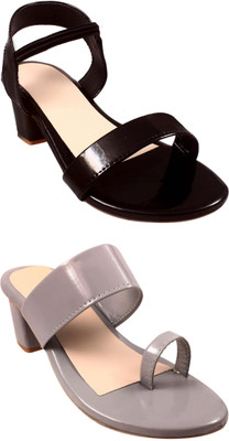 Goraiya Women Flats(Black, Grey , 5)