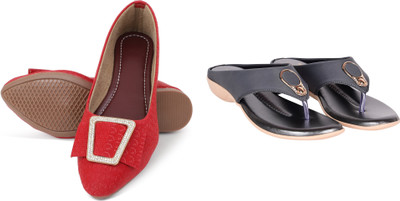 PMS Women Wedges(Maroon, Grey , 8)