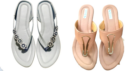 Nicesteps Women Flats(Beige, Grey , 8)