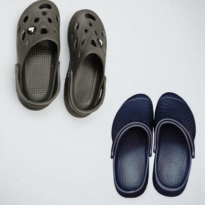 Monrav Men Clogs(Grey, Navy , 10)