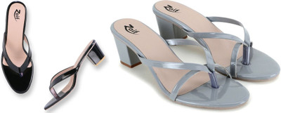 Zaif Women Heels(Grey, Black , 4)