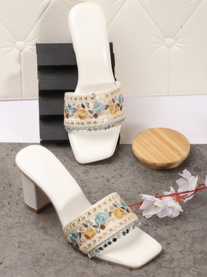 RINDAS Women Heels(White , 9)
