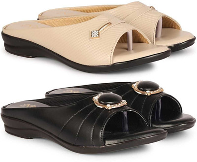 Nekii Traders Women Flats(Black, Beige , 6)