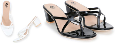 Zaif Women Heels(White, Black , 7)