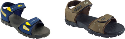 Classica Men Sandals(Brown, Blue, Yellow , 6)