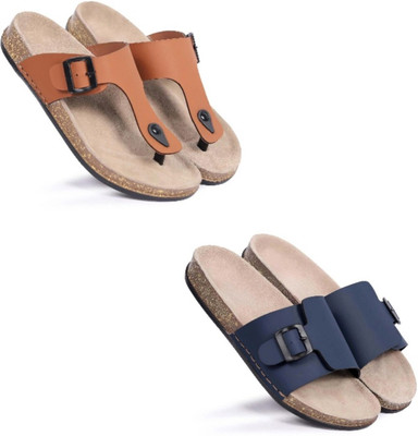 Walkivo Men Sandals(Tan, Blue , 10)