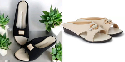 hunyza footwear Women Flats(Beige, Black , 6)
