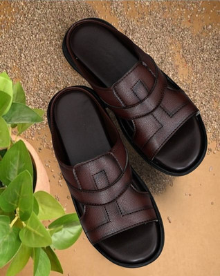 Real Bliss luxury designer leather men flat daily use formal slipper Casual Men Sandals(Brown , 10)