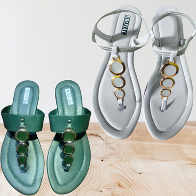 Nicesteps Women Flats(Green, White , 4)