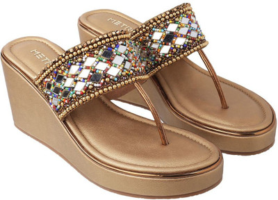 METRO Women Wedges(Gold , 7)