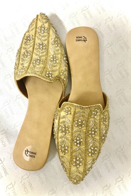 ETHNICETHOS Women Flats(Gold , 6)