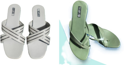 Nicesteps Women Flats(Grey, Green , 8)