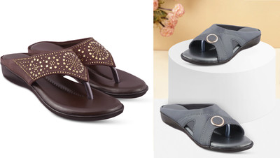 hunyza footwear Women Flats(Brown, Grey , 8)