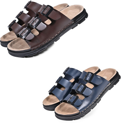 Walkivo Men Sandals(Brown, Blue , 10)