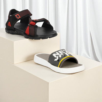 WOCMEC Men Sandals(Red, Grey , 8)