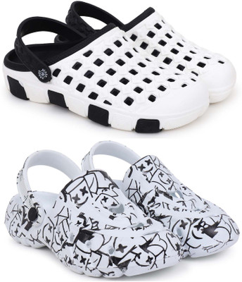 KAPYANSH Men Clogs(Black, White , 9)