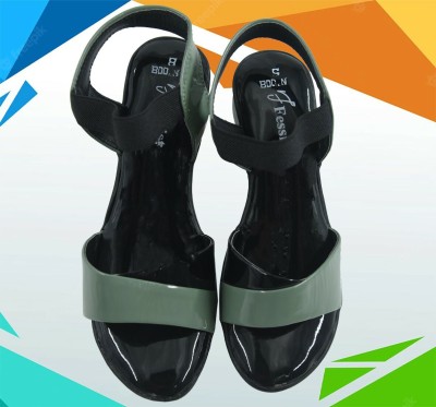 Fessist Women Wedges(Green, Black , 8)