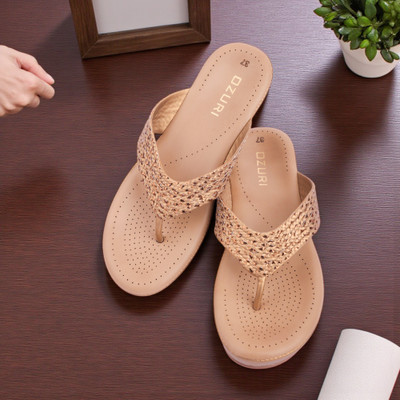 OZURI Women Wedges(Gold , 8)