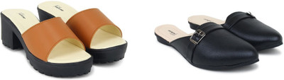 Todhwear Women Heels(Black, Tan , 6)