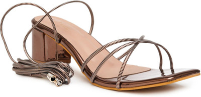 PLANET WALK Heels Sandals Lightweight, Breathable, Comfortable Everyday Cushioned Insole Women Heels(Copper , 5)