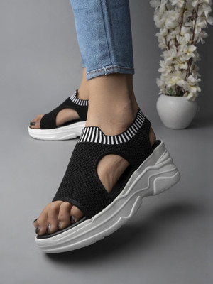 SHOETOPIA Women Wedges(Black , 4)
