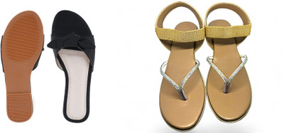 PMS Women Wedges(Black, Beige , 7)