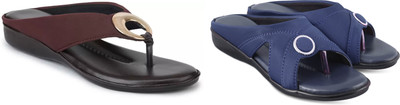 hunyza footwear Women Flats(Brown, Blue , 5)