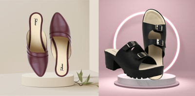 Todhwear Women Heels(Black, Maroon , 5)
