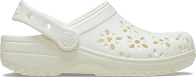 CROCS Classic Floral Cut Out Women Clogs(White , 5)