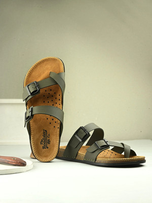 Roadster Stylish Dual Strap Buckle Design Men Sandals(Olive , 6)