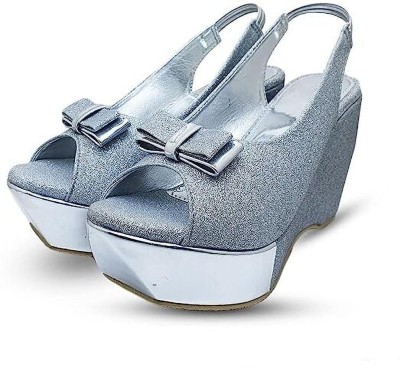 MONAQI Women Wedges(Silver , 4)