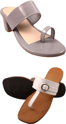 Goraiya Women Flats(Grey, White , 6)