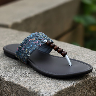 Feetway Designer Ladies Flat Chappals Stylish Fancy Slippers for Women & Girls Women Flats(Grey , 8)