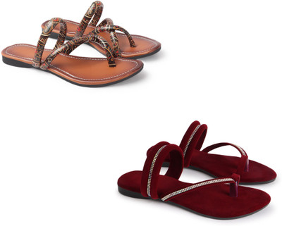 Arkfoot Women Flats(Brown, Maroon , 8)