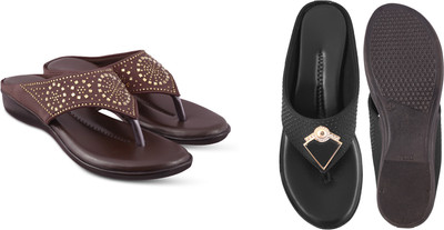 hunyza footwear Women Flats(Black, Brown , 9)