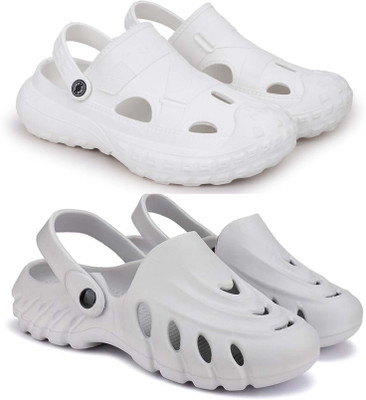 Pampy Angel Men Combo Pack of 2, Ultra cushion, Flipflops, Slipper, Slides, Sandal, Clogs Men Casual(White, Grey , 7)