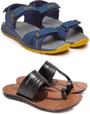 asian Men Sandals(Yellow, Black , 10)