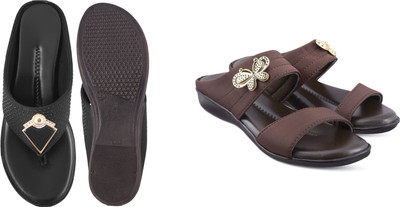 hunyza footwear Women Flats(Black, Brown , 7)
