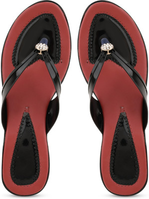 Komfy Women Heels(Black, Red , 5)