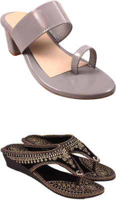 Goraiya Women Flats(Grey, Black, Black, Gold , 6)