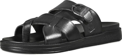 LOUIS STITCH Lightweight Open Toe Kohlapuri Style Leather Men Sandals(Black , 8)