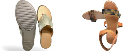 PMS Women Wedges(Beige, Gold , 6)