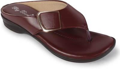 BIG BIRD FOOTWEAR Flat Casual V-strap Sandals for Women & Girls (Cherry) Women Casual(Maroon , 4)