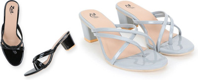 Zaif Women Heels(Grey, Black , 4)