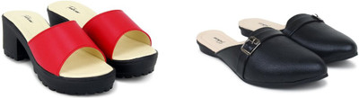 Todhwear Women Heels(Black, Red , 8)