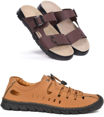 Walkivo Men Sandals(Tan, Brown , 6)
