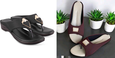 hunyza footwear Women Flats(Black, Maroon , 6)