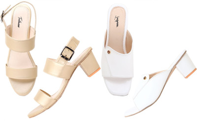 Todhwear Women Heels(White, Gold , 5)