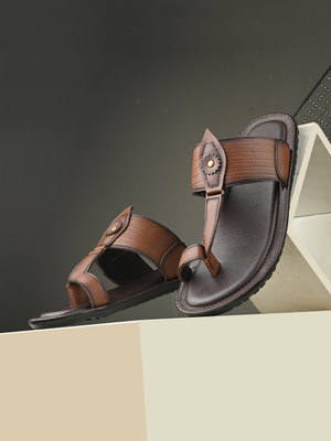 UNDERROUTE Stylish Dual Strap Buckle Design Men Sandals(Tan , 8)